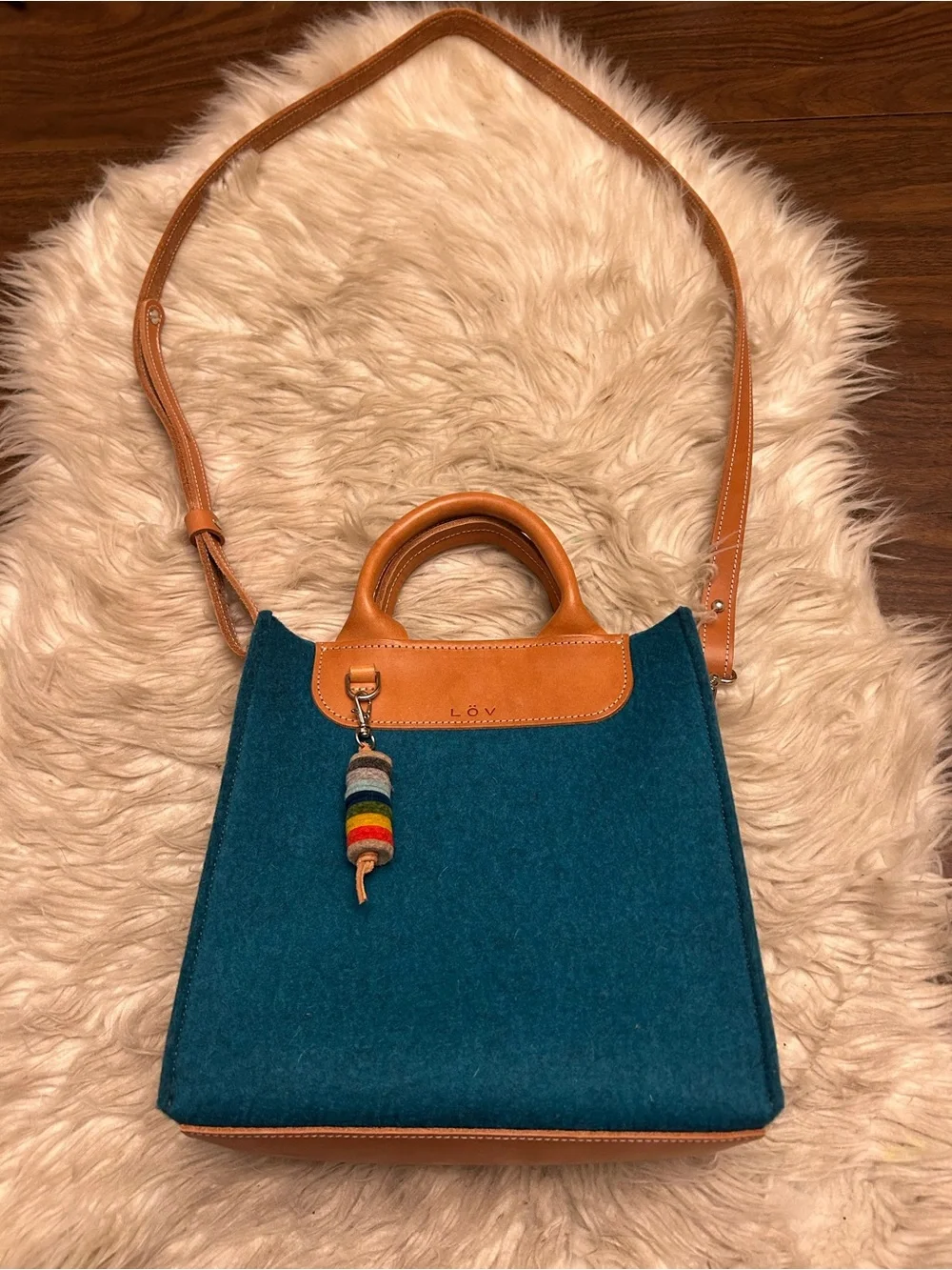 HEJ LÖV ‘Lovi’ Latigo Leather Merino Wool Crossbody Bag